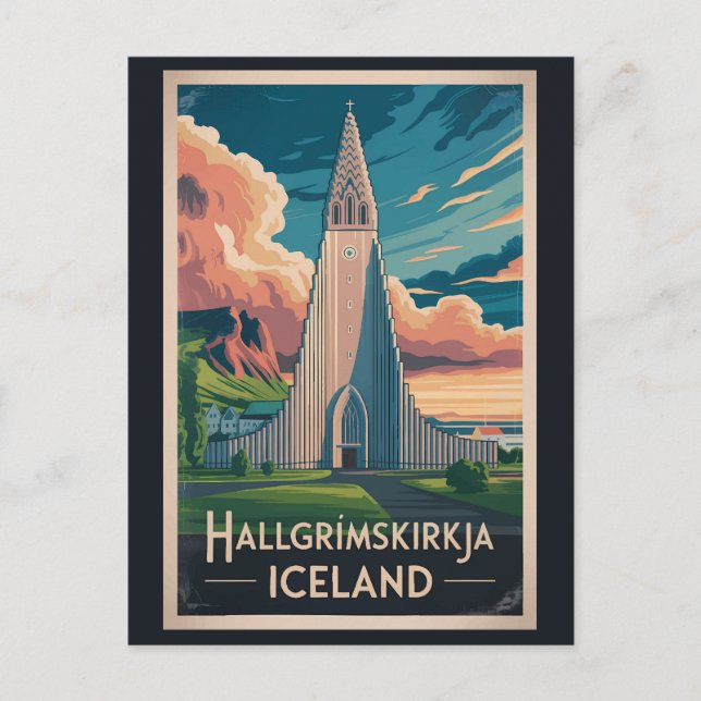 Postal Iceland Hallgrimskirkja Illustration Travel Art (Anverso)