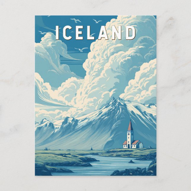 Postal Iceland Illustration Travel Art Vintage (Anverso)