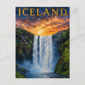 Postal Iceland: Mystic Glow Waterfall Art Souvenir