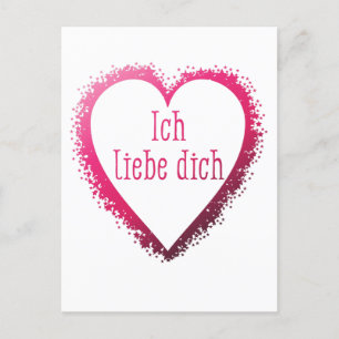 Postal Ich liebe dich, te amo en alemán en rosa