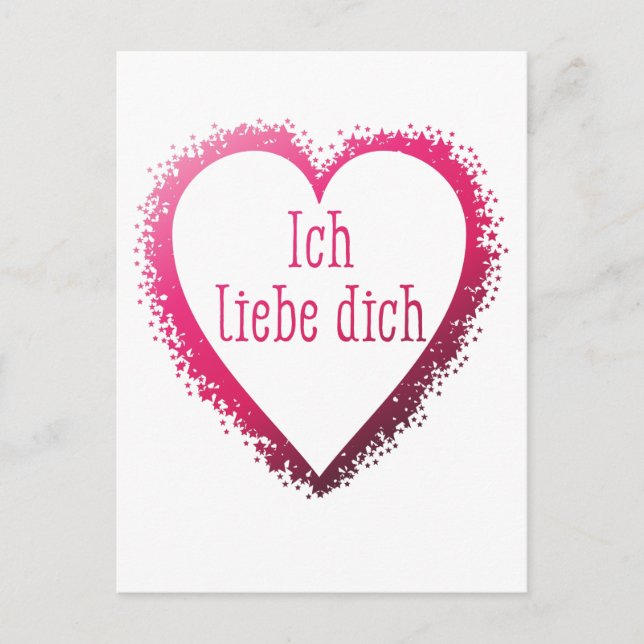 Postal Ich liebe dich, te amo en alemán en rosa (Anverso)