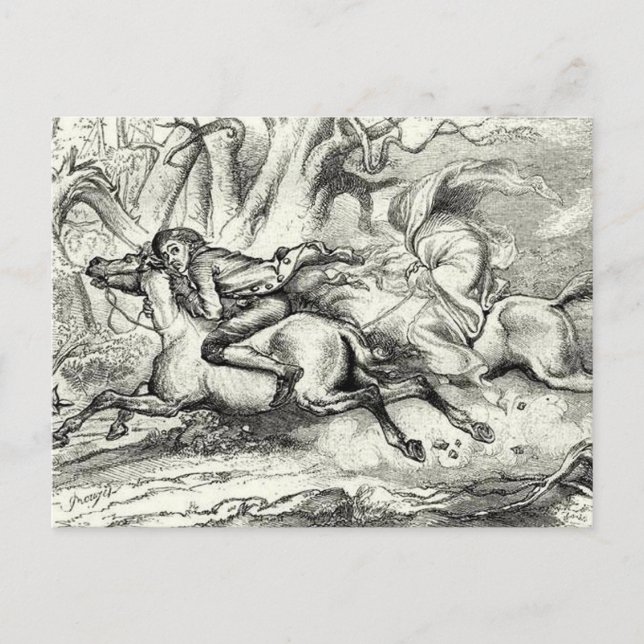 Postal Ichabod Crane huyendo (Anverso)