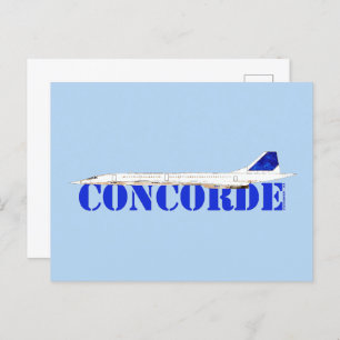 Postal Icónica Jet de concordia con tipografía azul audaz