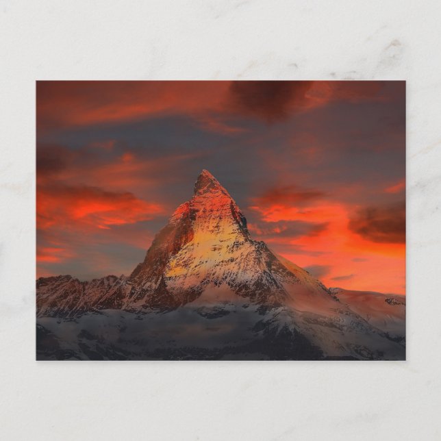 Postal Icónica Matterhorn de montaña alpina al atardecer (Anverso)