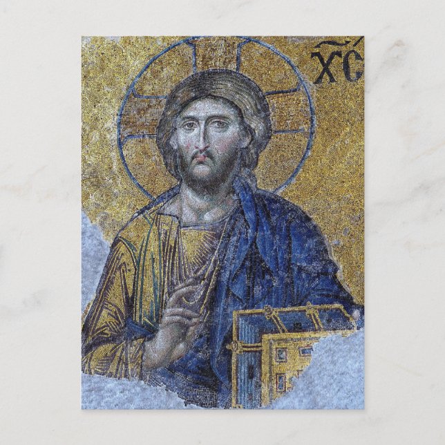 Postal Icono cristiano bizantino ortodoxo de Jesucristo (Anverso)