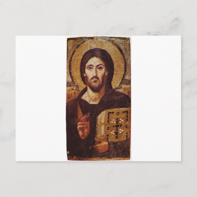 Postal Icono cristiano del pantocrador de Jesucristo (Anverso)