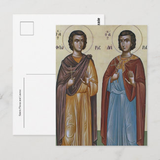 Postal Icono cristiano ortodoxo de los santos Florus y La