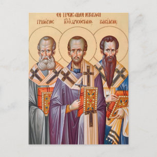 Postal Icono cristiano ortodoxo de los Tres Jerarcas