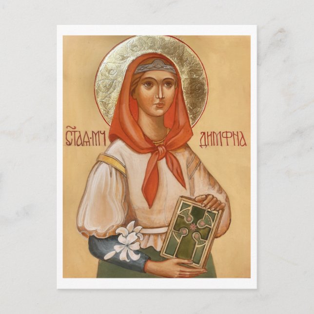 Postal Icono cristiano ortodoxo de San Dinfán de Irlanda (Anverso)