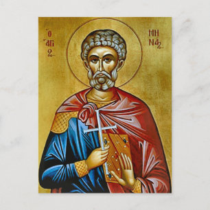 Postal Icono cristiano ortodoxo de San Menas de Egipto