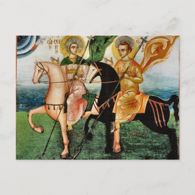 Postal Ícono cristiano ortodoxo de San Sergio y Baco (Anverso)