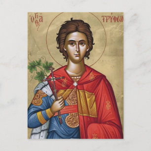 Postal Icono cristiano ortodoxo de San Trifón de Campsada