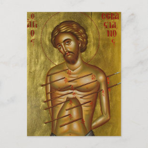 Postal Icono cristiano ortodoxo del santo mártir Sebastiá
