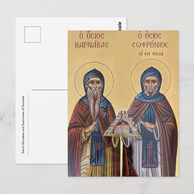 Postal Icono de los Santos Barnabas y Sofronios de Soumel (Anverso / Reverso)