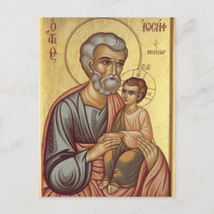 Postal Icono de San José el Esposo y el Niño Jesús