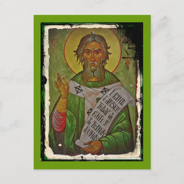 Postal Icono de San Patricio en verde (Anverso)