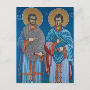 Postal Icono ortodoxo de los santos Cosmas y Damian de Ci
