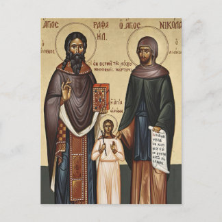 Postal Icono ortodoxo de los santos Rafael, Nicolás e Ire