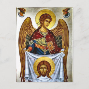 Postal Icono ortodoxo del ángel sosteniendo el Santo Mand