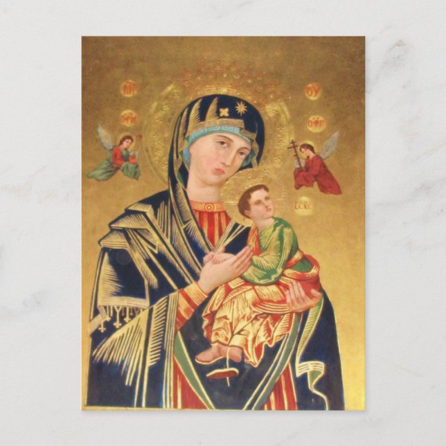 Postal Icono ortodoxo ruso - Virgen María y niño Jesús (Anverso)