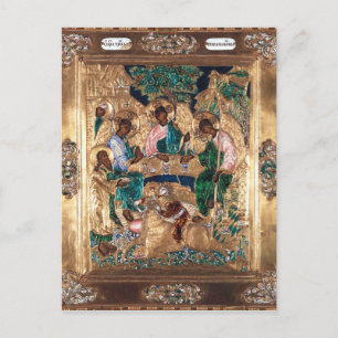 Postal Icono que representa a Abraham y los tres ángeles