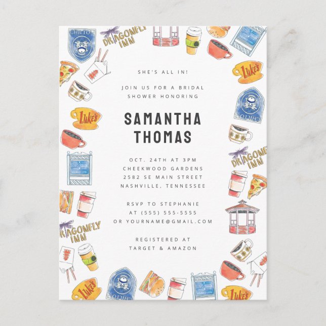 Postal Iconos de acuarela de Gilmore Girls para Baby Show (Anverso)