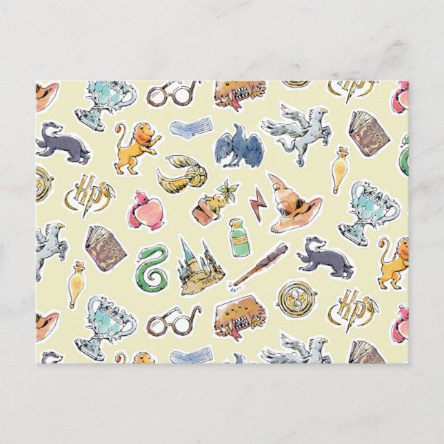 Postal Iconos de Harry Potter en acuarela (Anverso)