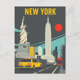 Postal Iconos de viaje de la ciudad de Nueva York hitos e