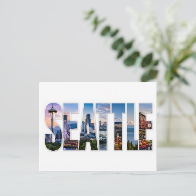 Postal Iconos del horizonte de la ciudad de Seattle, hito (Anverso de pie)