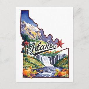 Postal Idaho Estado USA Forma Acuarela Vintage