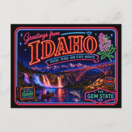 Postal Idaho Neon Estado Retro Vintage