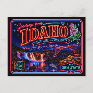 Postal Idaho Neon Estado Retro Vintage