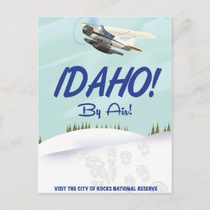 Postal ¡Idaho! Póster de viaje vintage de dibujos animado