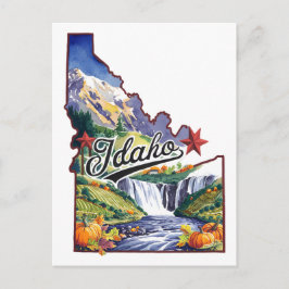 Postal Idaho USA State Shaped Vintage Watercolor