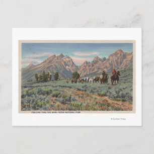Postal Idaho - Vista de los hombres a caballo en Teton Mt