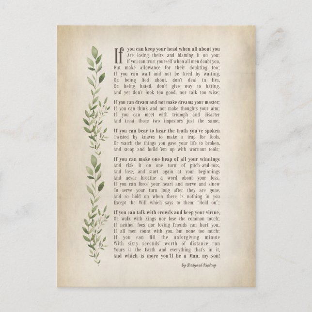 Postal IF, poema inspirado de Rudyard Kipling (Anverso)