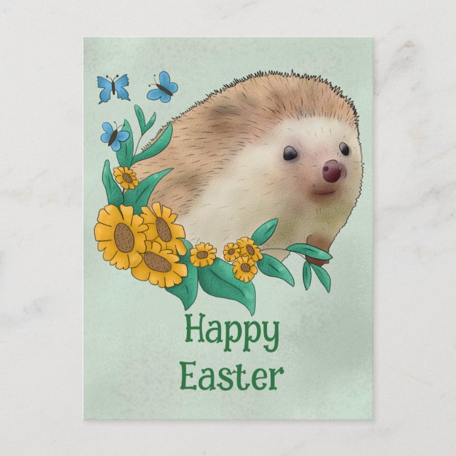 Postal Igel mit Blüten Postkarte (Anverso)