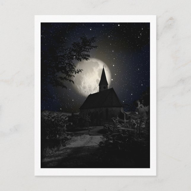 Postal Iglesia a la luz de la luna (Anverso)