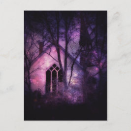 Postal Iglesia abandonada Morada Noche Cielo Arte Digital