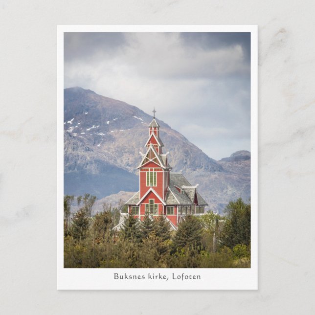 Postal Iglesia Buksnes Lofoten Noruega (Anverso)