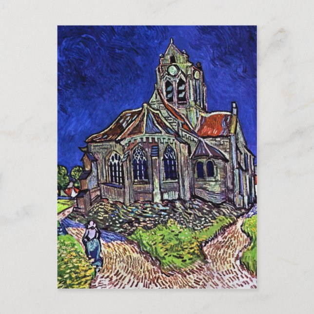 Postal Iglesia de Auvers, por Vincent van Gogh 1890 (Anverso)