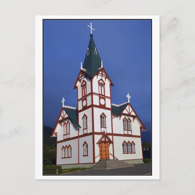 Postal Iglesia de Husavik Lutheran, Islandia. (Anverso)