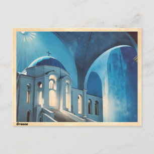 Postal Iglesia de la Cúpula Azul de Grecia Vintage