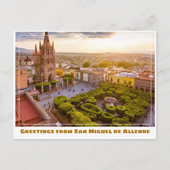 Postal Iglesia de San Miguel de Allende con jardín (Anverso)