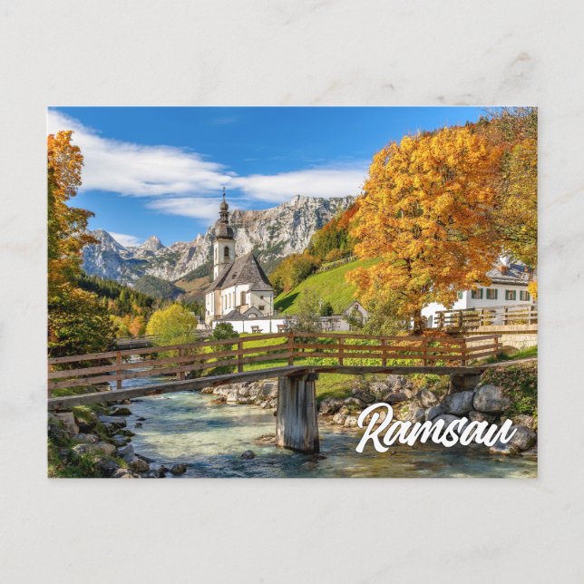 Postal Iglesia de San Sebastián, Ramsau, Alemania (Anverso)