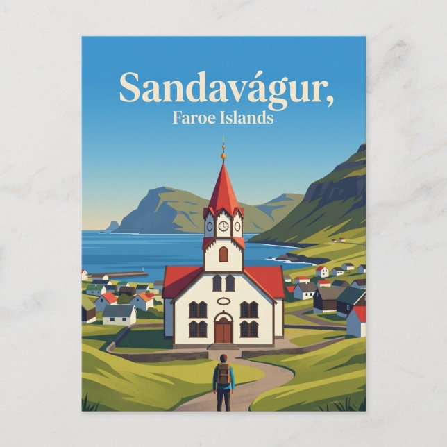Postal Iglesia de Sandavágur Islas Feroe (Anverso)