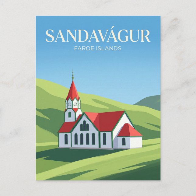 Postal Iglesia de Sandavágur Islas Feroe (Anverso)