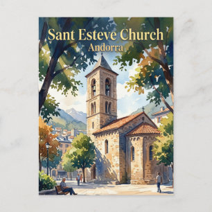 Postal Iglesia de Sant Esteve, Andorra la Vella Andorra