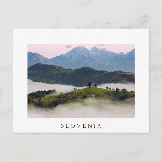 Postal Iglesia de Santo Tomás con montañas en blanco eslo (Anverso)