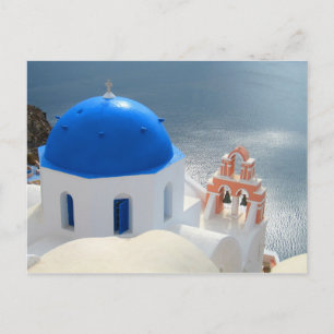 Postal Iglesia de Santorini en el Sol de la Tarde
